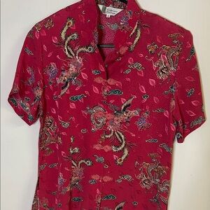 Richness Fashion (Vintage) Dragon Print Mandarin Collar Top | Size Medium